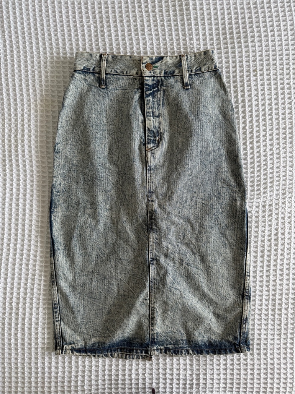 Vintage Bongo Acid Wash Denim Midi Skirt Size 11 27” Waist 80s 90s Y2K USA Made